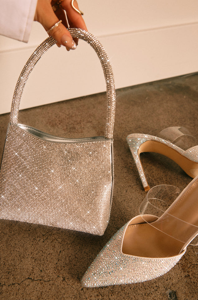 Load image into Gallery viewer, Silver Heel Accessorized With Silver Embellished Bag 
