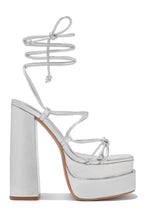 Load image into Gallery viewer, Silver Lace Up High Heels

