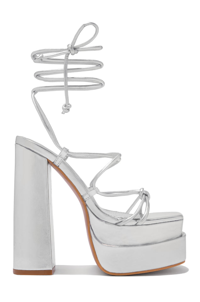 Load image into Gallery viewer, Silver Lace Up High Heels
