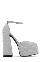 Load image into Gallery viewer, Silver-Tone Platform Chunky Heels
