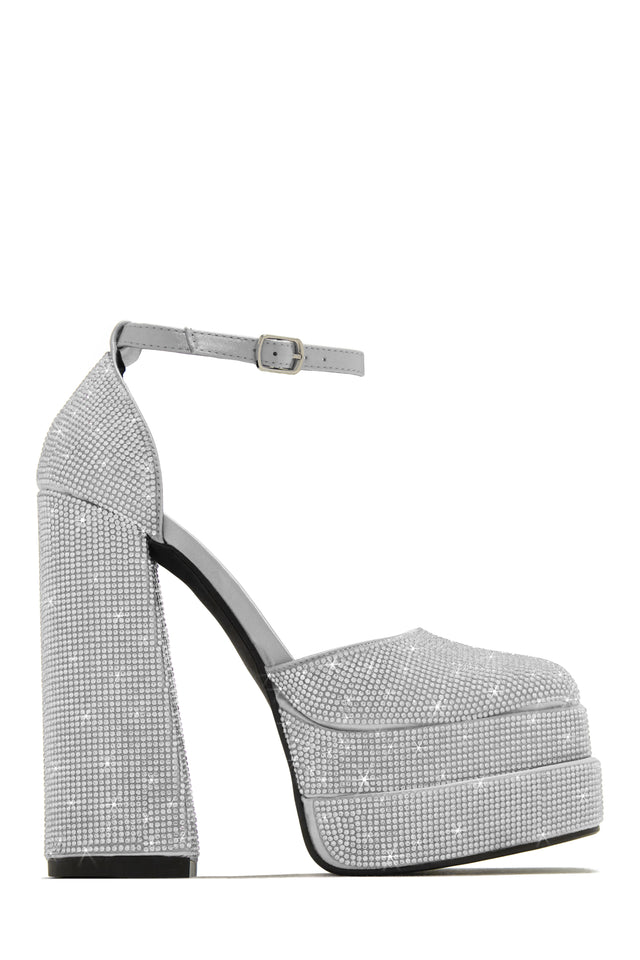 Load image into Gallery viewer, Platform Embellished Silver-Tone Heels
