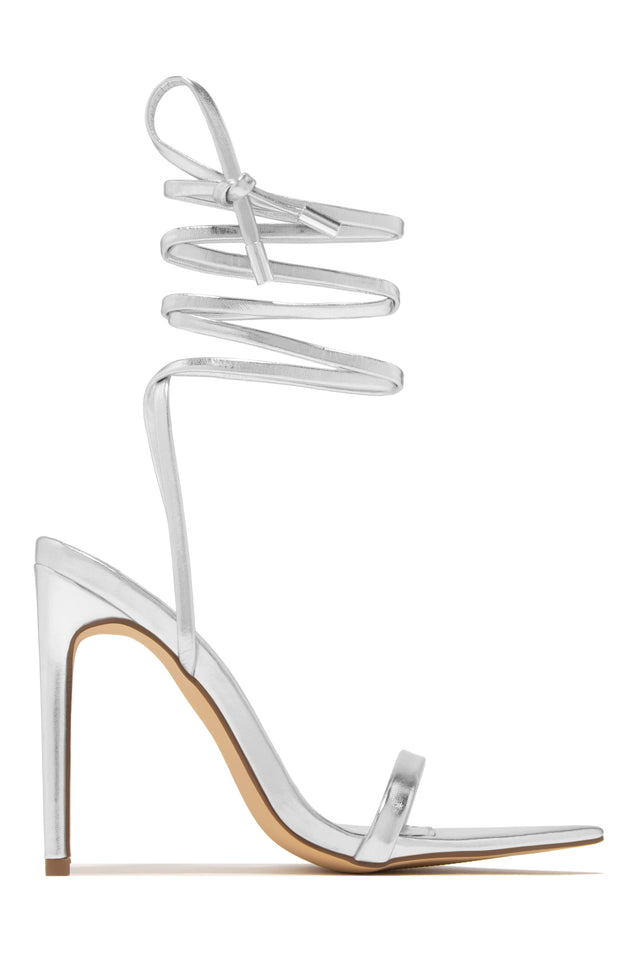 Load image into Gallery viewer, Silver Lace Up Heels
