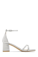 Load image into Gallery viewer, Silver Chunky Open Toe Heels
