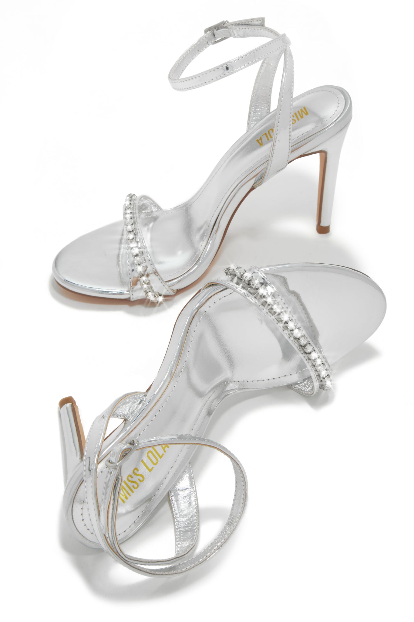 Gloria Lace-up Sandal In Silver Metallic Leather and Vinyl with Acrylic Heel  | Larroude Shoes