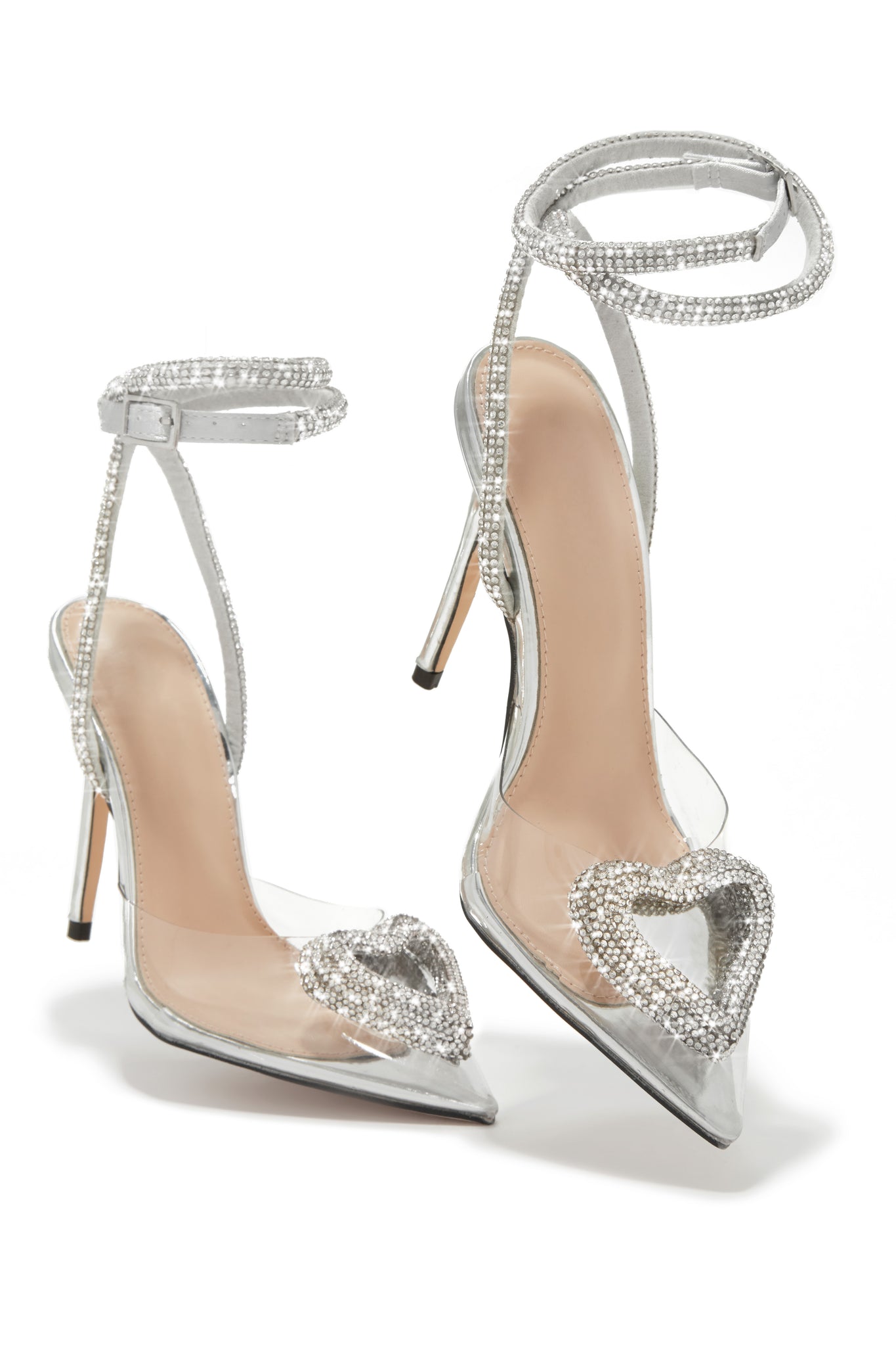 Miss Lola  Love Song Silver Heart Embellished Heels – MISS LOLA