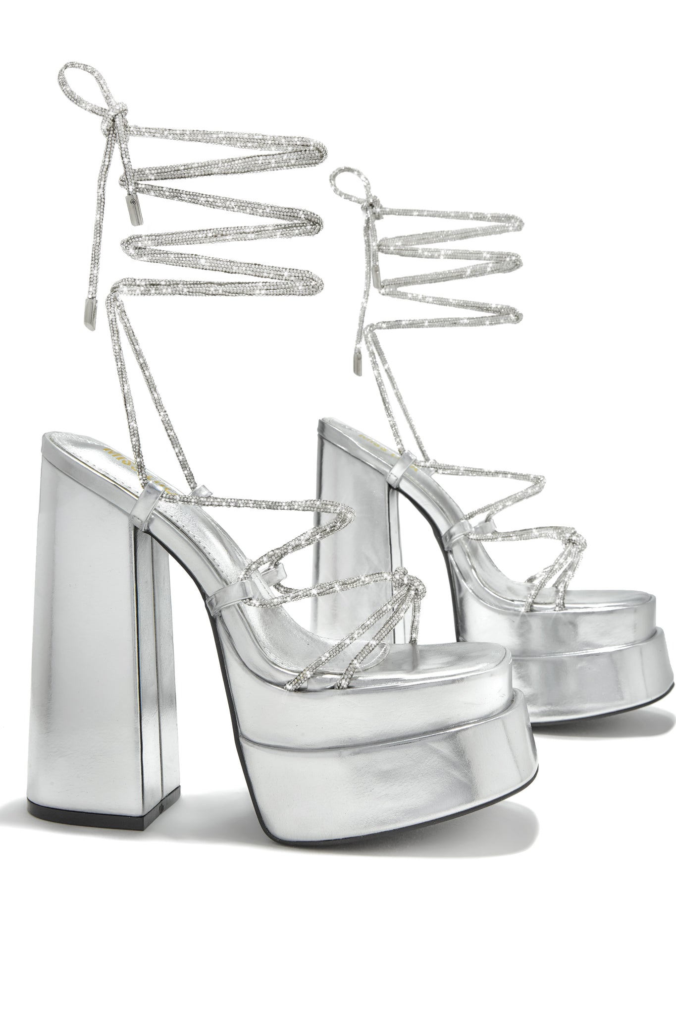 Miss Lola  Silver Embellished Lace Up High Heels – MISS LOLA