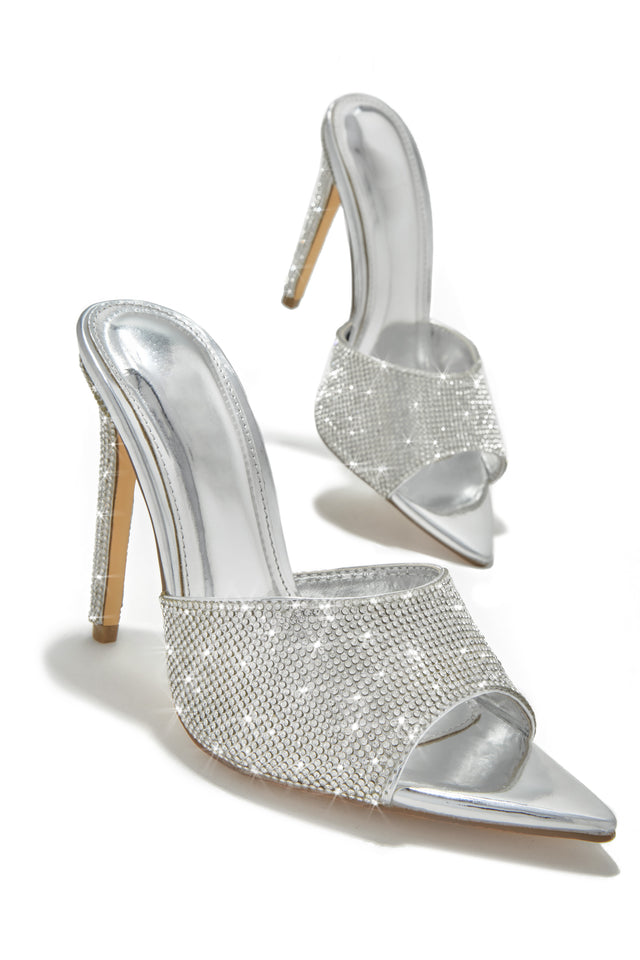 Load image into Gallery viewer, Silver-Tone High Heel Mules
