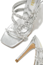 Load image into Gallery viewer, Metallic Silver Lace Up Heels
