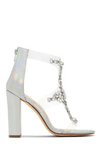 Load image into Gallery viewer, Queen Energy Embellished Clear Strap High Heels - Silver
