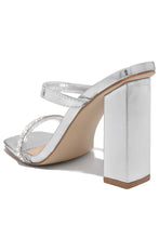 Load image into Gallery viewer, Silver Tone Chunky Heel Mules
