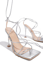 Load image into Gallery viewer, Silver Lace Up Heels
