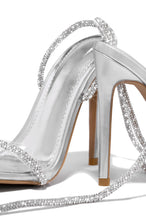 Load image into Gallery viewer, Silver High Heels with Embellished Lace Up Straps
