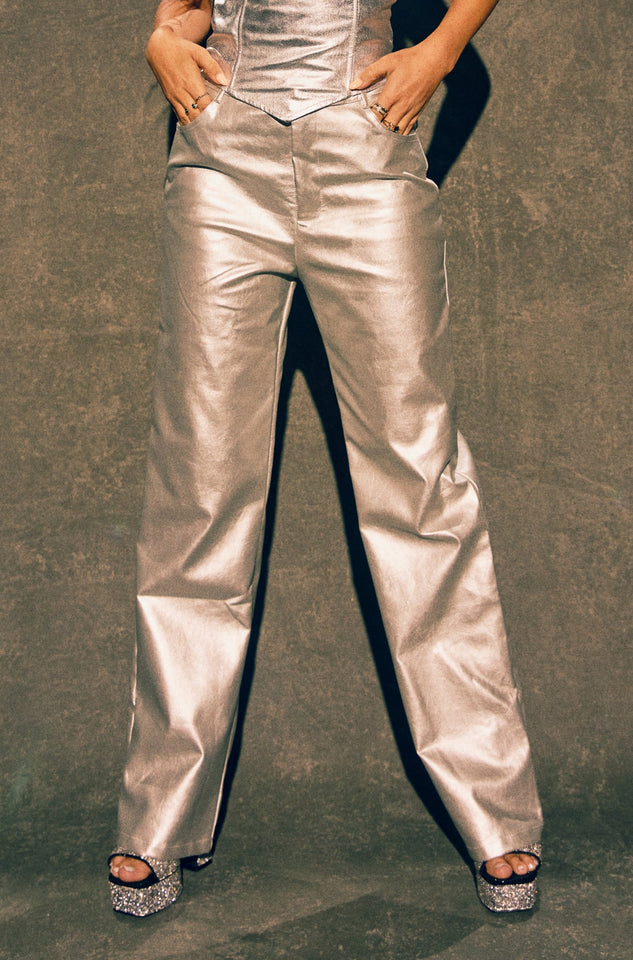 Load image into Gallery viewer, Silver Metallic PU Pant
