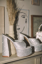 Load image into Gallery viewer, Silver Embellished Platform Slip On Heels 
