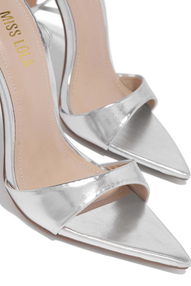 Load image into Gallery viewer, Silver-Tone Lace Up heels 
