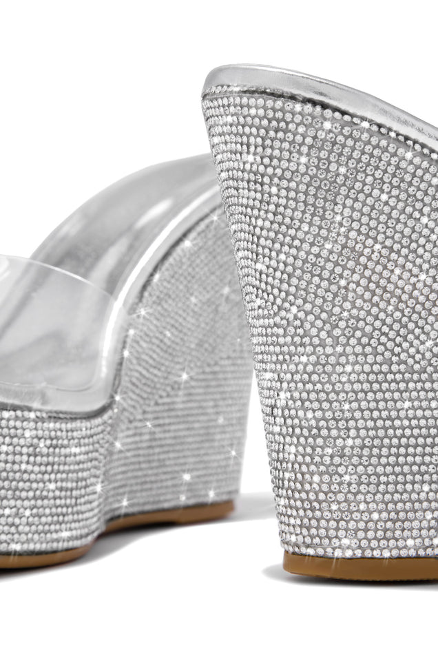 Load image into Gallery viewer, Silver-Tone Embellished Slip-On Wedges
