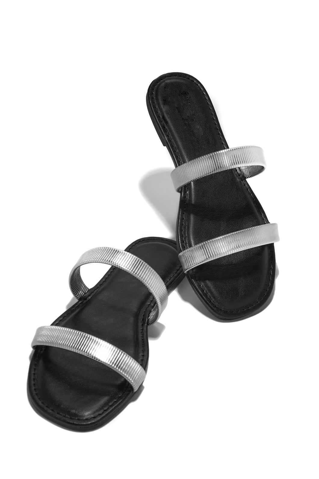 Silver-Tone Slip On Sandals
