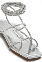 Load image into Gallery viewer, Silver-Tone Embellished Lace Up Sandals
