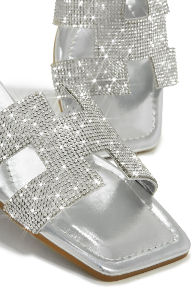 Load image into Gallery viewer, Silver-Tone Slip On Embellished Slide Sandals
