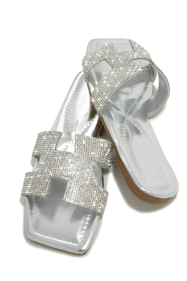 Load image into Gallery viewer, Silver-Tone Slip On Sandals
