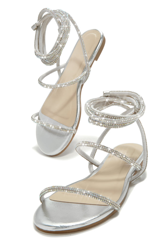 Load image into Gallery viewer, Summers In Tulum Embellished Lace Up Sandals - Silver
