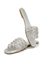 Load image into Gallery viewer, must have silver metallic slip on flat sandal
