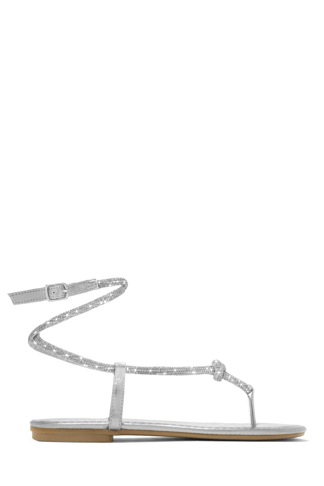 Load image into Gallery viewer, Silver-Tone Embellished Thong Strap Sandals
