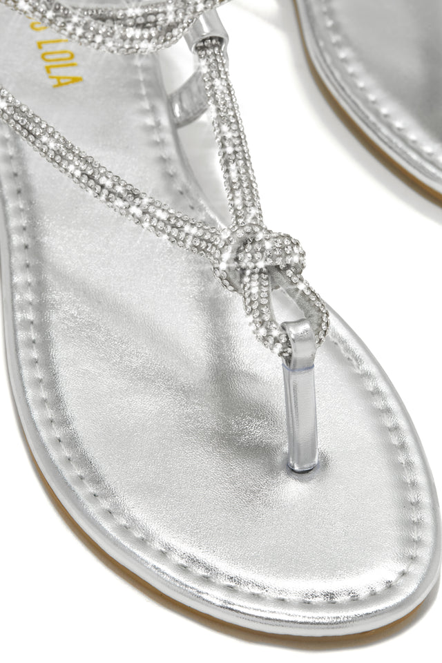 Load image into Gallery viewer, Metallic Silver-Tone Rhinestone Sandals
