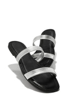 Load image into Gallery viewer, Flat Slip-On Sandals with Silver-Tone Straps
