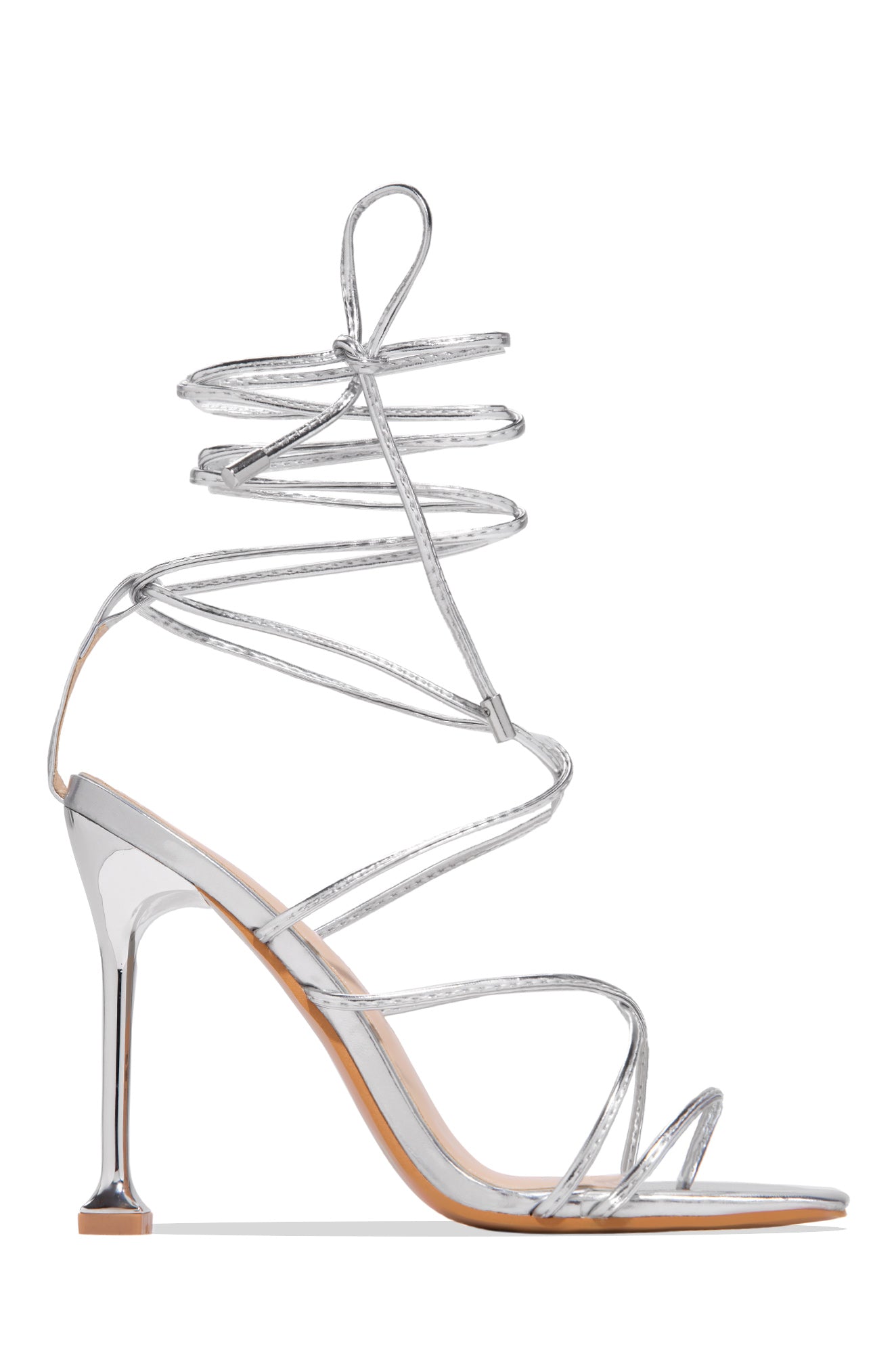 Miss Lola | Silver Lace Up Strappy High Heels – MISS LOLA