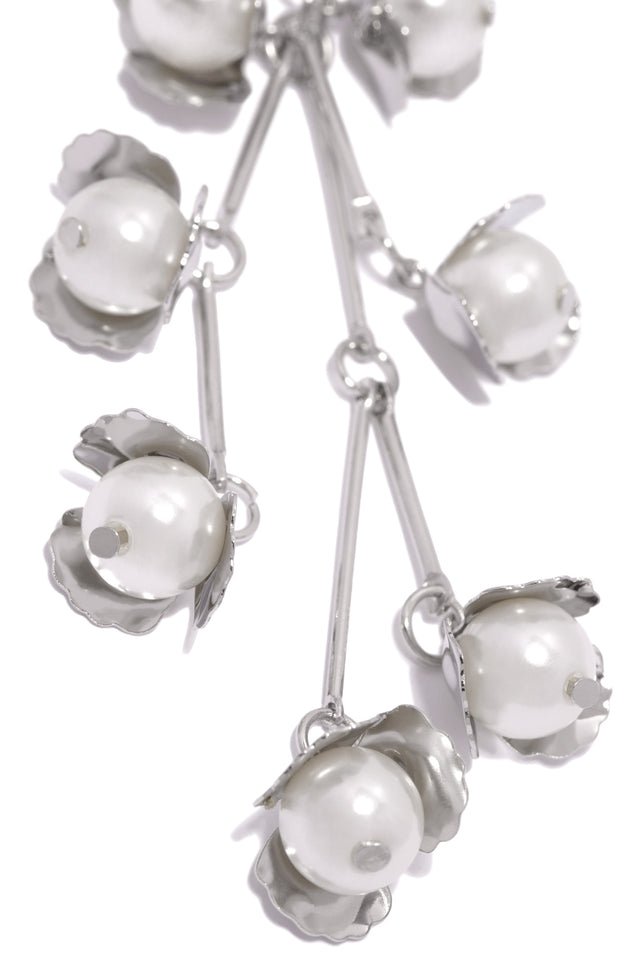 Load image into Gallery viewer, Silver Tone Faux Pearl Dangle Earrings 
