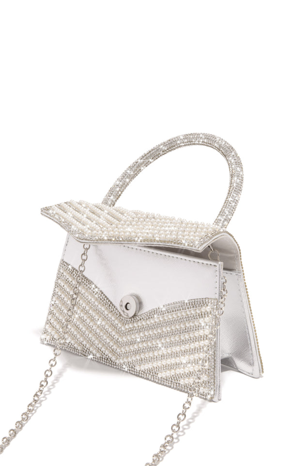 Load image into Gallery viewer, Silver Tone Embellished Bag with Magnetic Flap Closure
