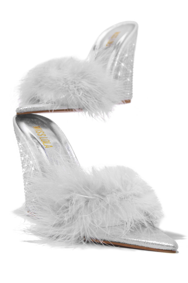 Load image into Gallery viewer, Silver Embellished Wedge Mules
