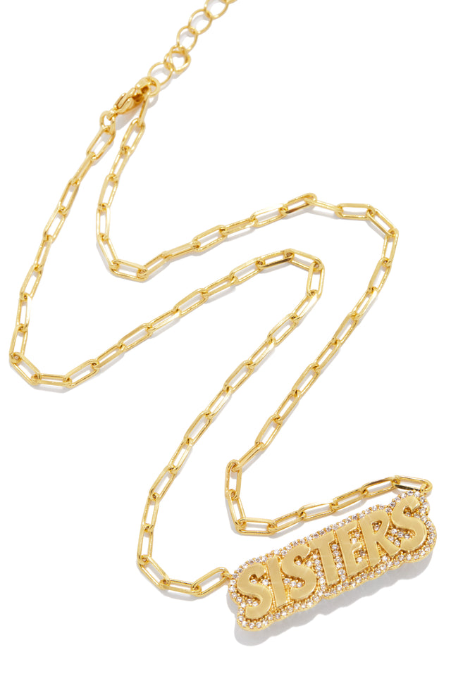 Load image into Gallery viewer, Sisters Necklace Gold Dipped Cubic Zirconia Necklace - Gold
