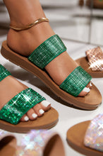 Load image into Gallery viewer, Green Embellished Slide Sandals
