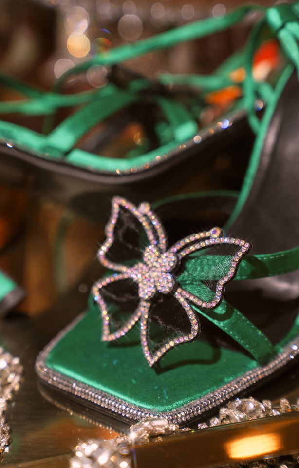 Load image into Gallery viewer, Green Embellished Lace Up Heels
