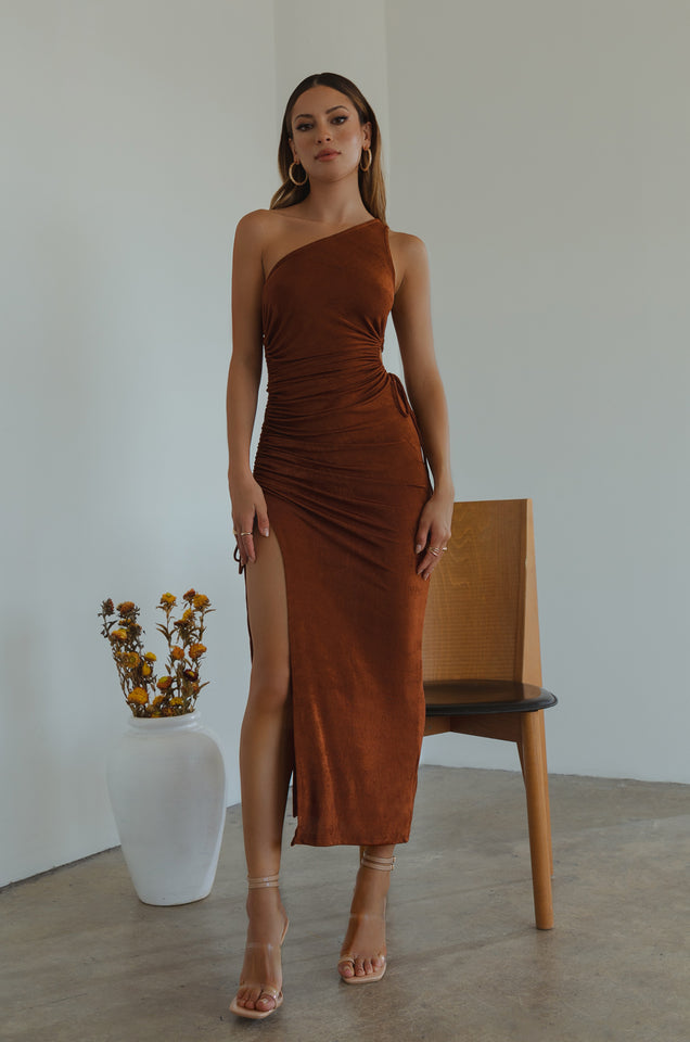 Load image into Gallery viewer, Brown Asymmetrical Knit Dress
