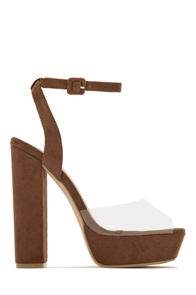 Load image into Gallery viewer, Tan Chunky Heels with Clear Strap

