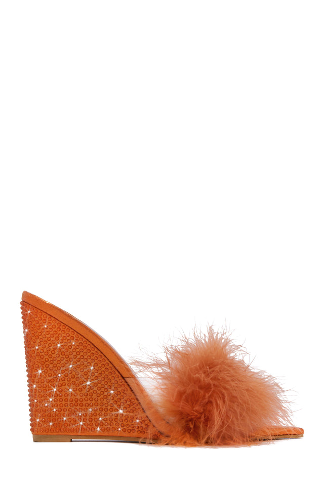 Miss Lola Orange Embellished High Heel Mule Wedges MISS LOLA