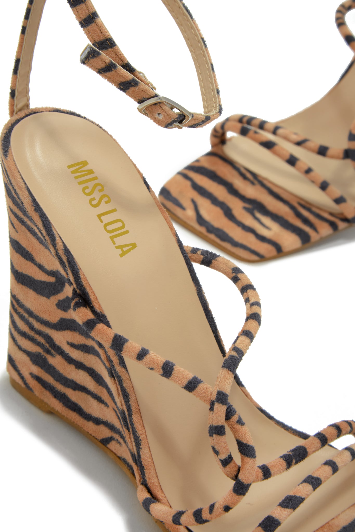 Miss Lola Nyana Tiger Print Strappy Wedge Heels MISS LOLA