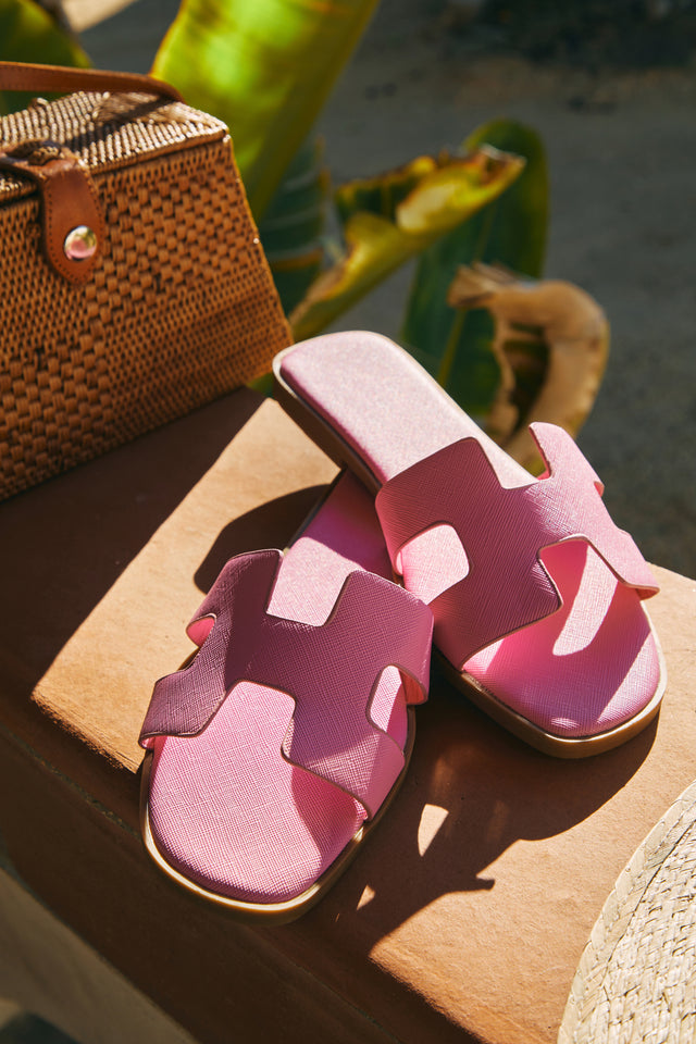Miss Lola Bianka Pink Slip On Sandals MISS LOLA