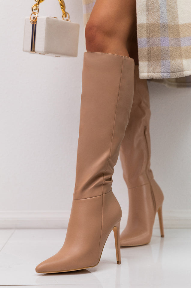 Load image into Gallery viewer, Tyrah Up To The Knee Heel Boots - Nude
