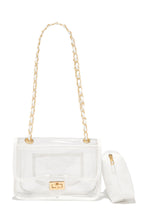 Load image into Gallery viewer, Gold Tone Chain White and Clear Bag

