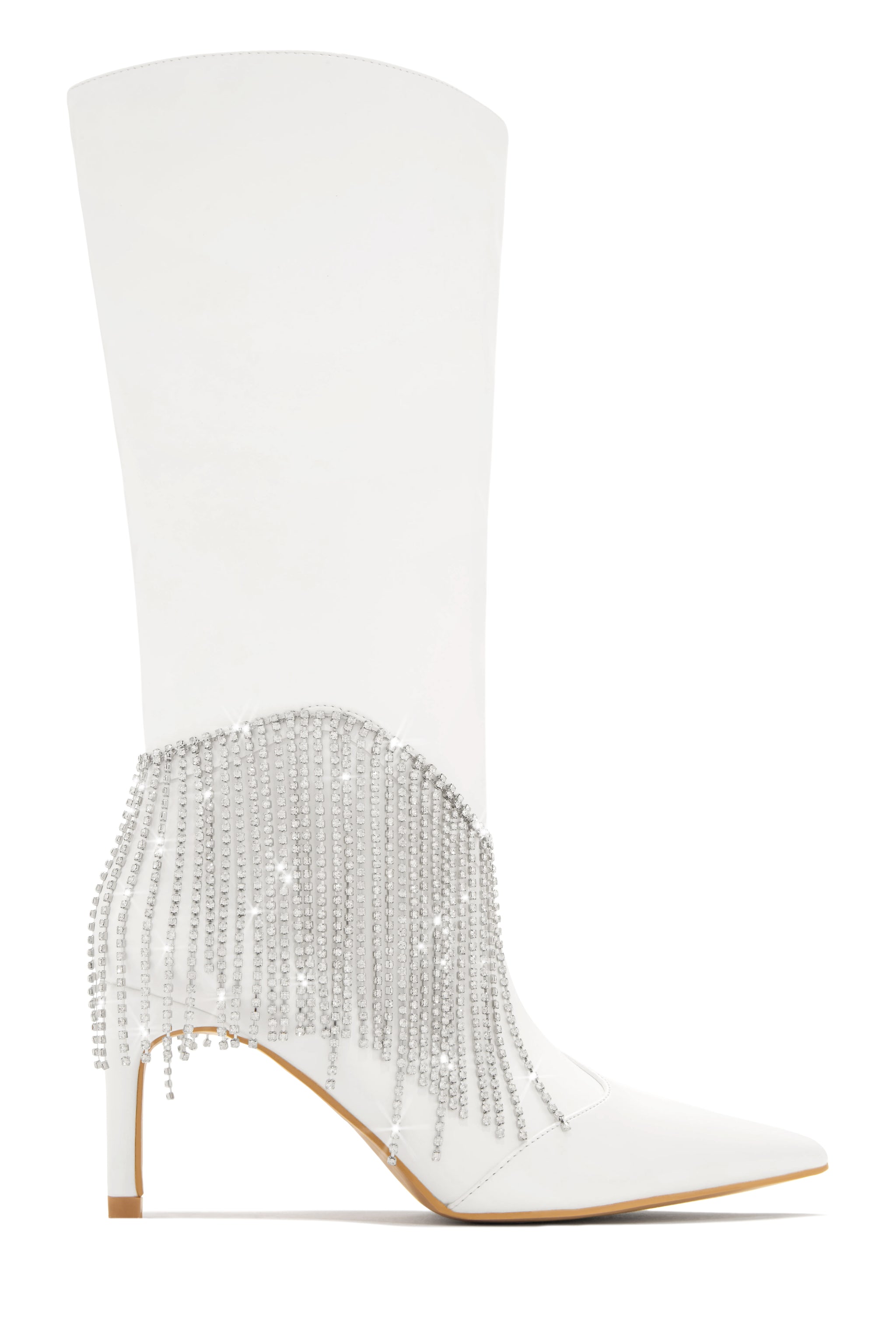 White Embellished Fringe Knee High Boots MISS LOLA Miss Lola