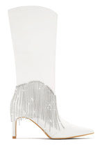 Load image into Gallery viewer, White PU Embellished Fringe Boots
