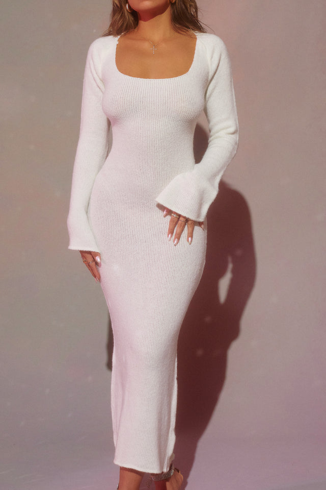 Miss Lola | White Long Sleeve Open Back Maxi Dress MISS LOLA Miss Lola | White Long Sleeve Open Back Maxi Dress MISS LOLA