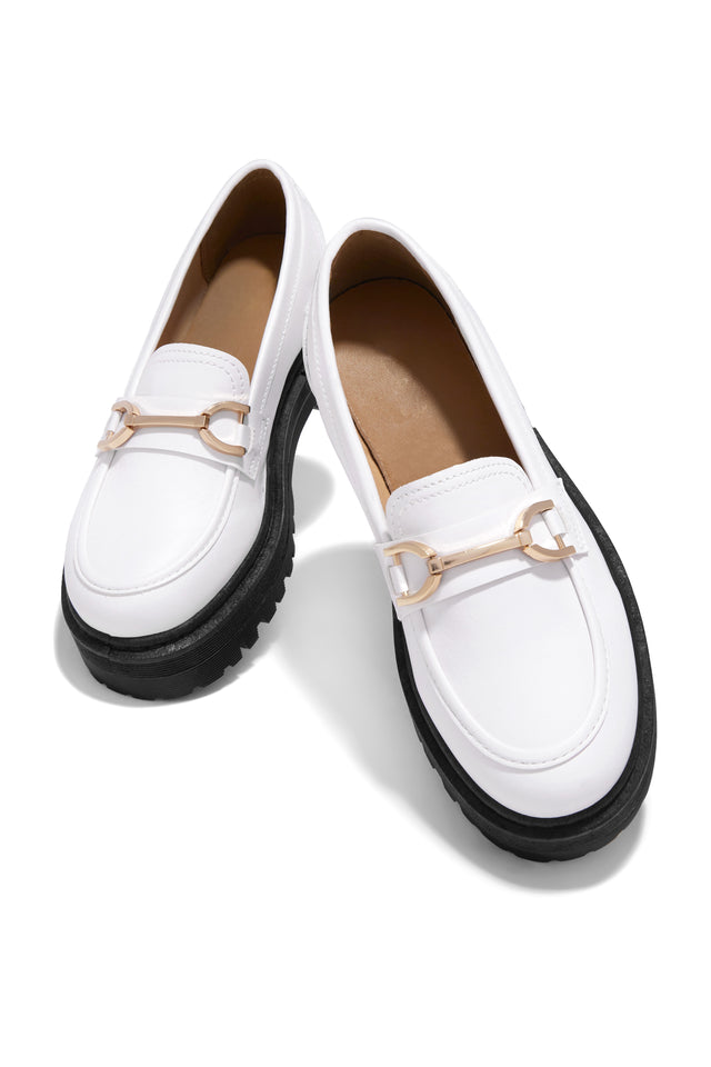 Load image into Gallery viewer, White PU with Gold Trim Loafer
