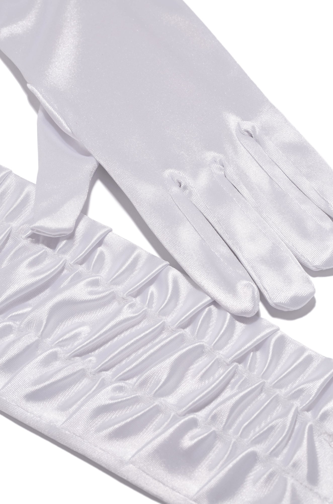 Miss Lola | White Ruched Satin Gloves  MISS LOLA