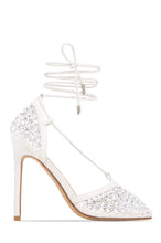 Load image into Gallery viewer, Audra Embellished Fishnet Lace Up Heels - Black
