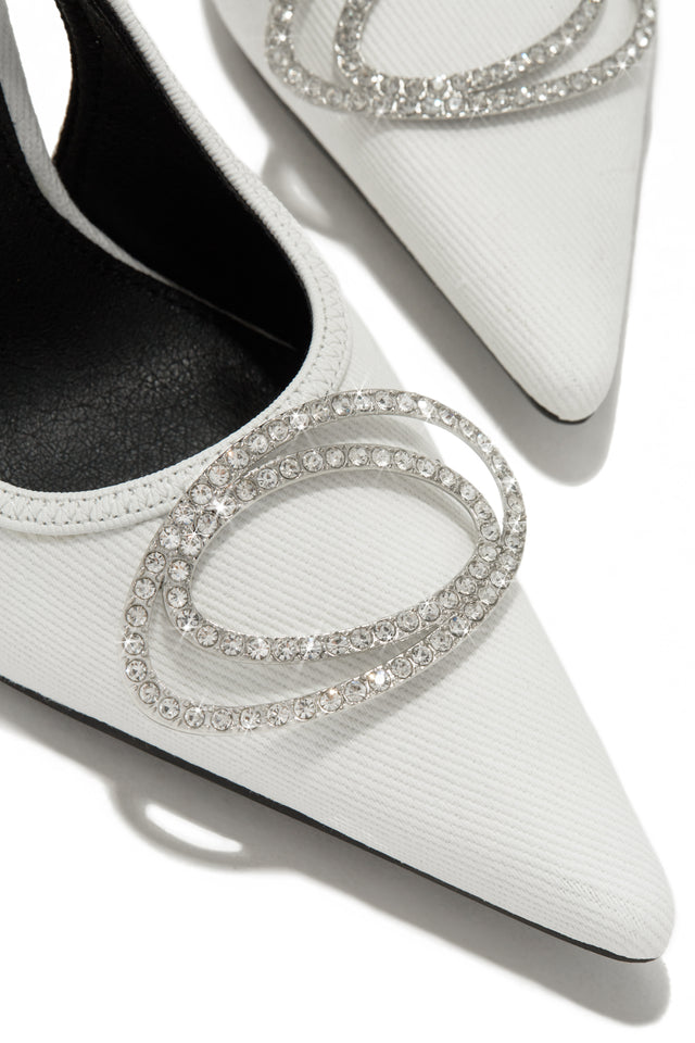 Load image into Gallery viewer, White Denim Single Sole Heels with Embellished Detailing
